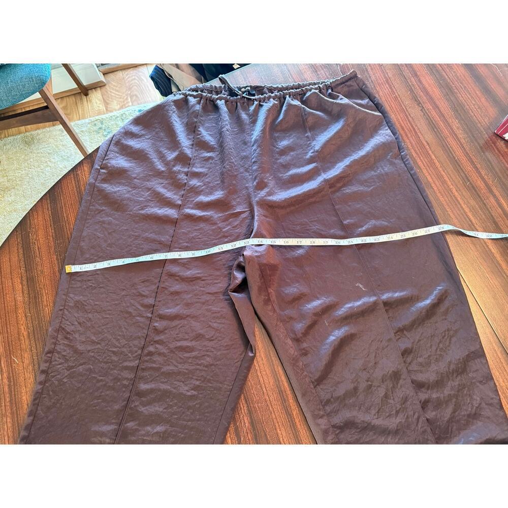 Madewell Pintuck Pull On Satin Pants Drawstring Dark Carob Brown SZ XXL EUC - Picture 8 of 9